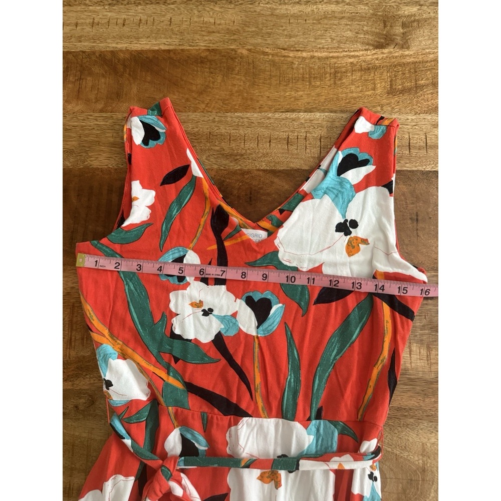 Sigrid Olsen Red Floral Maxi Dress Size M Sleeveless Tropical Resort - Picture 5 of 6